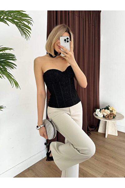 Coral Dantelli Straplez Büstiyer 20203 Siyah