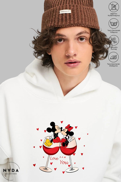 Nyda Collections Unisex Φούτερ με κουκούλα, μακρυμάνικο, με στάμπα Mickey Lov...