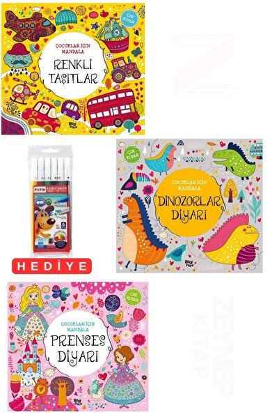 Parodi Yayınları Mandala-Colorful Vehicles for Children-Princess and Dinosaur...