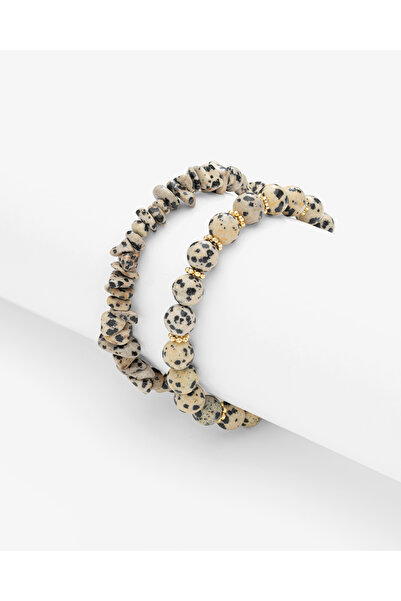 TARZ-I TAKI (قطعتان) سوار نسائي من الحجر الطبيعي دالماتشيا جاسبر باللونين الأ...