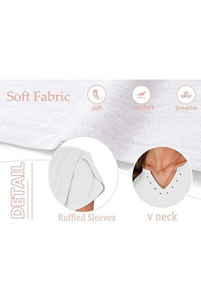 OEM SOADKP casual short-sleeved blouse with V-neck for women, white, size M, ...