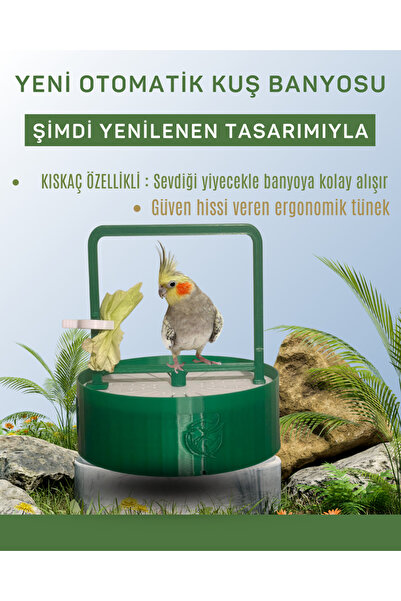 CreaPet YENİ Otomatik Kuş Banyosu - YEŞİL - Muhabbet/Sultan Papağanı Boyutu K...