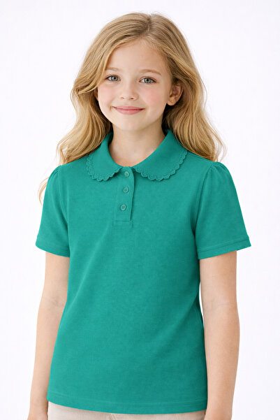 OEM Tricou scoala cu maneca scurta, FETE, tip polo, JADE