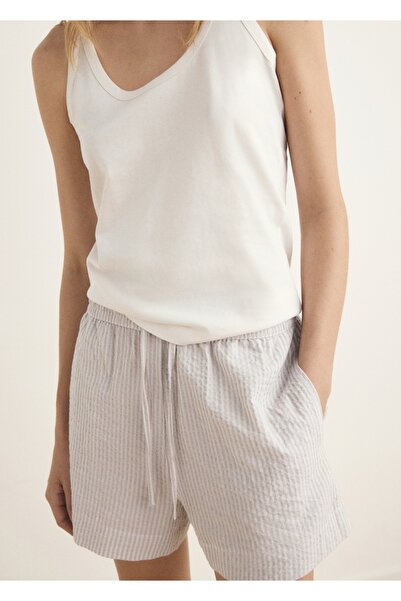 MANGO Woman İki parça gofre kumaş çizgili kısa pijama