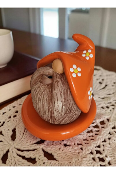 Şirin Hediyelik Papatya Desenli Turuncu Cüce Konik Tütsülük - El Yapımı