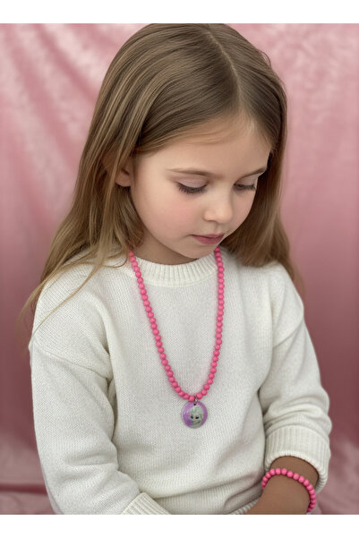 ELUNE İSTANBUL Elune Kids Figürlü Pembe Boncuk Çocuk Kolye Bileklik Takımı