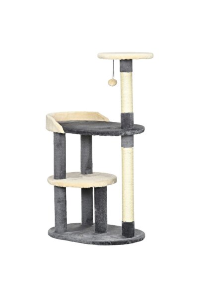 Mercaton Cat play set, with platforms and tassels, gray and beige, 59.5x39.5x...