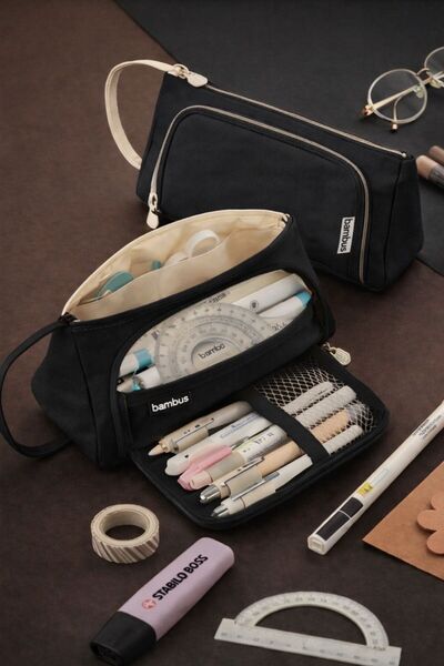 GlassySKY Çok Bölümlü Öğrenci/Ofis Malzeme/Makyaj Büyük Kapasiteli Üçgen Penc...