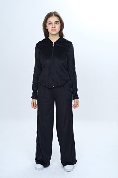 Toontoy Girl's 2-Piece Set with Zippered Hooded Pockets Sweatshirt & Elastic ...