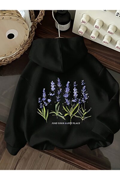 Deocept Unisex φούτερ με στάμπα λεβάντας, με κουκούλα και τσέπη καγκουρό, άνε...