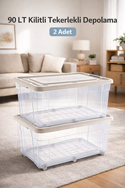 Loremp 90 LT Tekerlekli Saklama Kutusu 2 Adet Depolama Düzenleyici