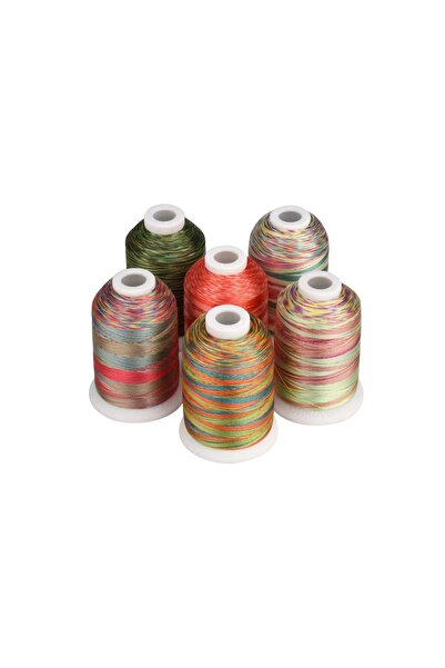 Simthread Embroidery Thread Set 6 Spools, 1000 m, Variegated Festival Colors