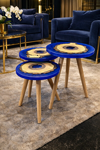 ARTERA DELUXE Tamamen El Yapımı Lüks Epoksi & Doğal Ceviz 3’lü Zigon Sehpa