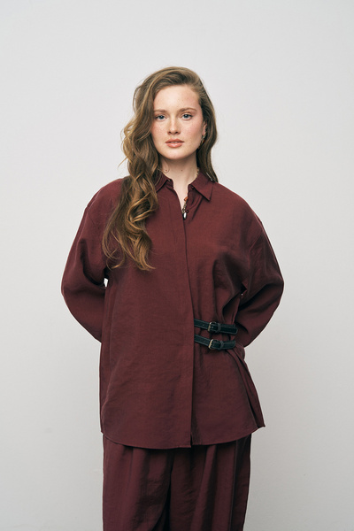 Orfeo Negro Women's Lyocell Luxe Silky Shirt with Double Belt Accessories