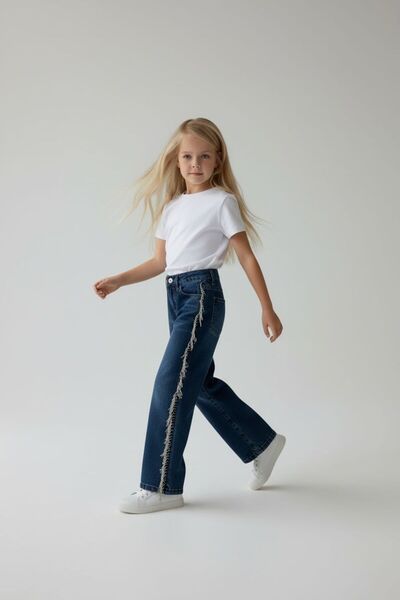 RONYPONY Дънки с широки крачоли за момичета, висока талия, свободна кройка