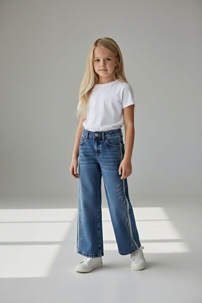 RONYPONY Дънки с широки крачоли за момичета, висока талия, свободна кройка