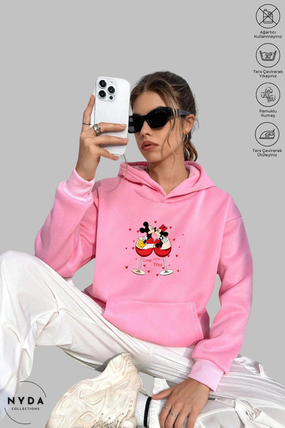 Nyda Collections هودي للجنسين بأكمام طويلة مطبوع عليه Mickey Love، سويت شيرت ...