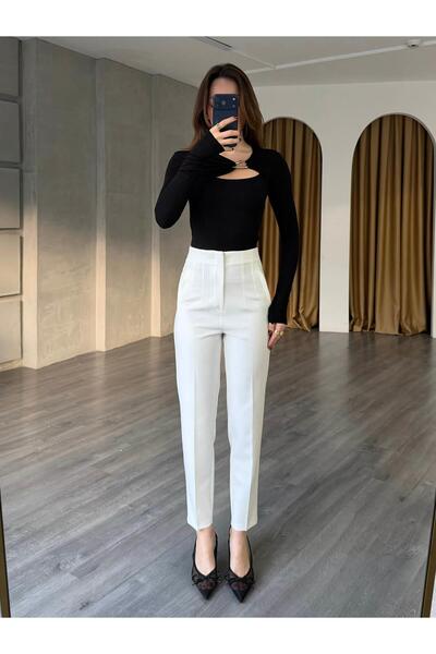 Coral Gizli Cepli Pantolon 5926 Beyaz
