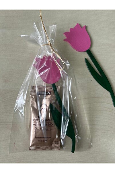 Butik Center Tulip Themed Wooden Bookmark and Single Drinking Cup Turkish Cof...