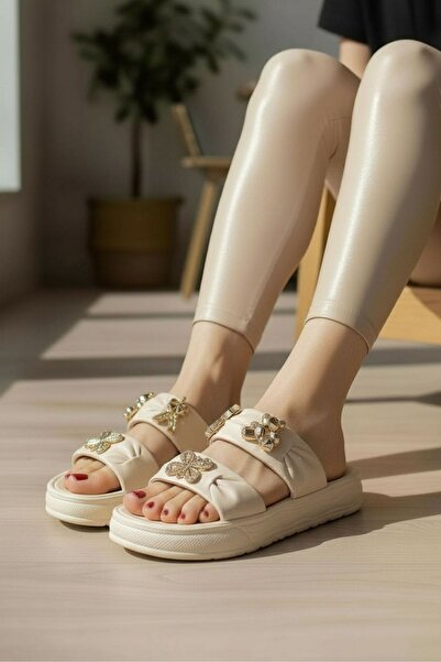 Modafırsat Дамски бежови стилни плажни чехли с неплъзгаща се подметка