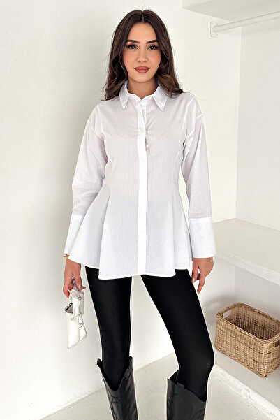 Noa&Noa Women's Wide-Skirted Long-Sleeved Shirt – White Flow