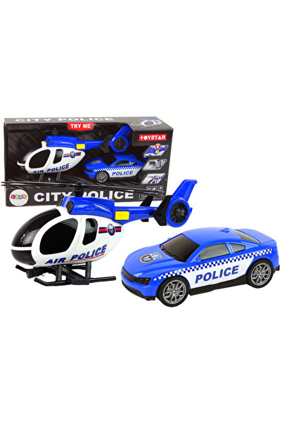 LEAN Комплект полицейски превозни средства: хеликоптер и кола със звук