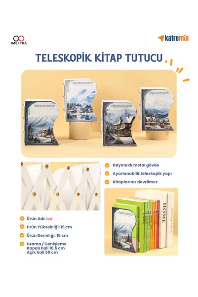KATREMİA Imextra-Book Holder-Adjustable Telescopic Metal Desktop Book Support Stand-With Pen Holder