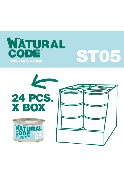 Natural Code علب تونة وقاروص للقطط، 85 غرام، عبوة من 24 علبة