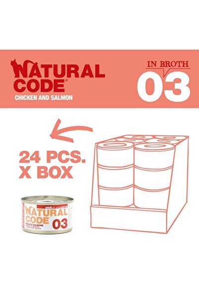 Natural Code علب دجاج وسمك سلمون للقطط، 85 غرام، عبوة من 24 علبة