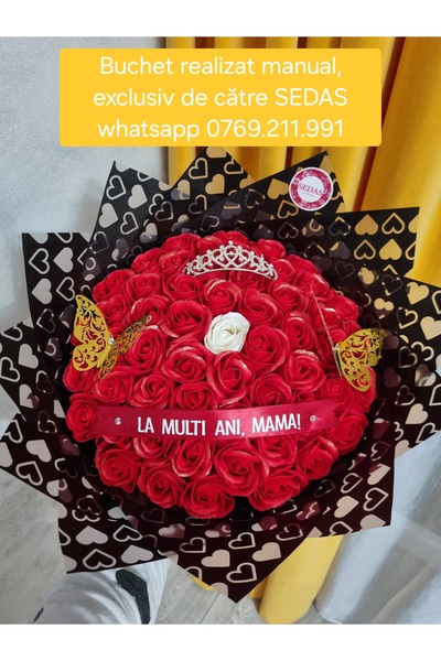 Store.sedas Buchet 55 trandafiri de sapun cu sclipici La multi ani mama, real...