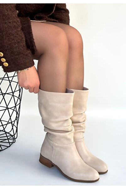 Lisinya Plod Beige Leather Gusseted Boots - Tygoo