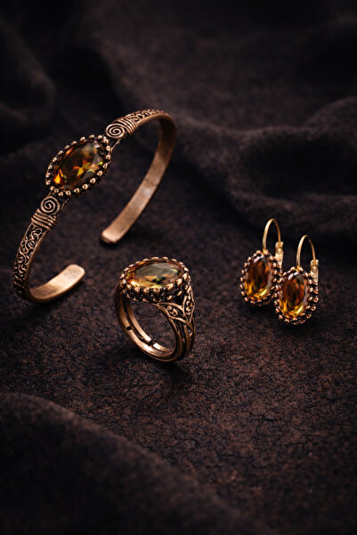 İyyaKee Kadın Bakır Bileklik Yüzük Küpe Takım Set Renk Değiştiren Doğal Zulta...