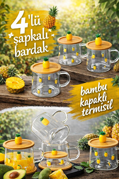 Berdina Home 4-Piece Pineapple Figured Printed Hot and Cold Borosilicate Glas...