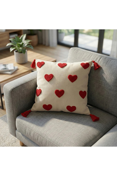 Shopyteks Червена възглавница с бродерия на сърце, 1 брой, подарък за Свети В...