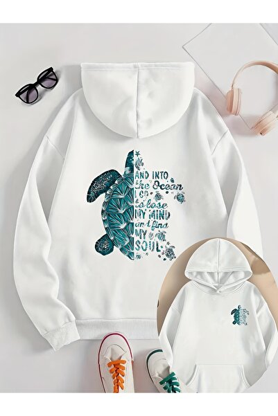 Deocept Unisex Caretta Printed Hooded Kangaroo Pocket Comfortable Fit Oversiz...