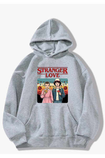 SUNFREE СТРАННИ НЕЩА ПЕЧАТАНА СИВА ПУЛОВЕР С КАПЮШОН ОТ ПАМУК