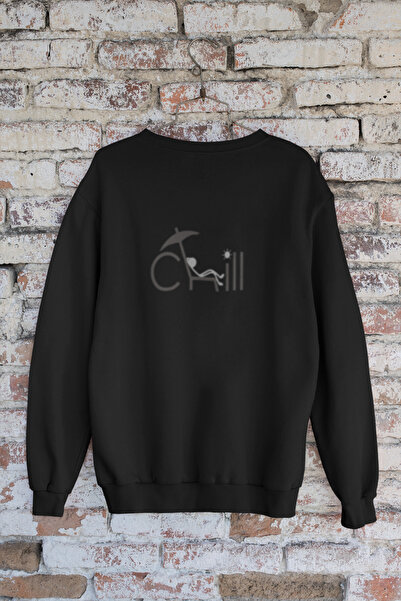 MG سويت شيرت قطني مطبوع عليه CHILL بأكمام طويلة و3 خيوط للجنسين