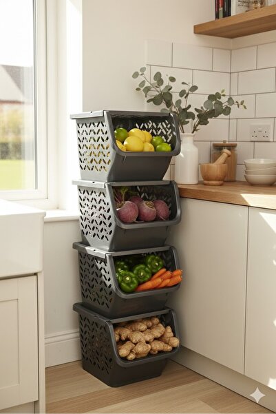 Buclee Modüler Patates Soğan Sebze Düzenleyici Organizer 4 Adet Kapaklı Sebze...