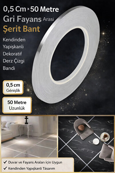 Hane Dostu 0,5 Cm 50 Metre Gri Fayans Arası Şerit Bant Kendinden Yapışkanlı D...