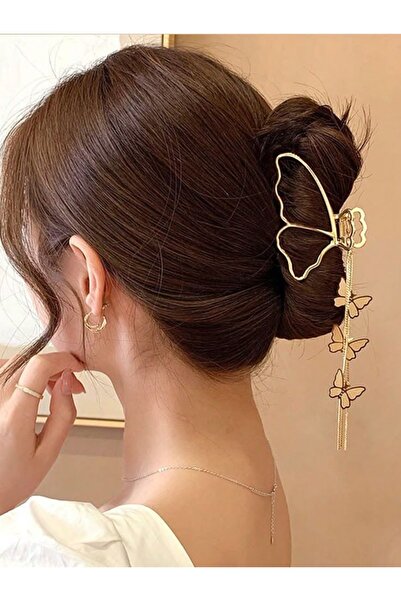 NOT GUILTY Agrafă de păr cu lanț în formă de fluture, de culoare aurie, pentr...
