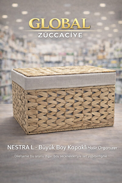 GLOBAL ZÜCCACİYE NESTRA L - Büyük Boy Kapaklı Hasır Organizer