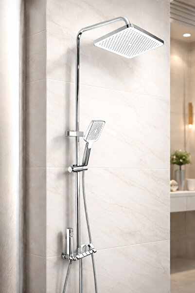 Fulcie Krom Geniş Banyo Piano Robot Tepe Duş Seti Lüx Robot Duş