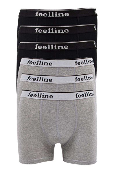 Mestore 6 قطع بوكسر رجالي من Feelline باللونين الأسود والرمادي من القطن الليك...