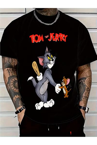oneagılyazı Wb Men's Tom&Jerry Cartoon Pattern T-Shirt - Summer Short Sleeve