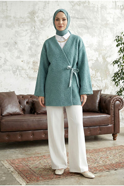 MODAQU Side Tie Boucle Fabric Kimono - Mint