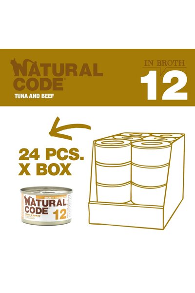 Natural Code علب تونة ولحم بقري للقطط، 85 غرام، عبوة من 24 علبة
