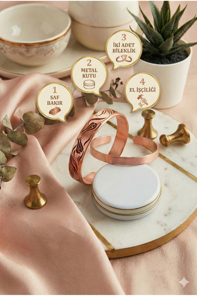 Neefy The Ancient Meeting of Elegance and Healing: Pure Copper 2 Bracelets wi...