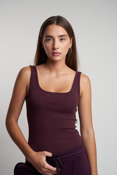 citycenterfashion Women's Wide Crew Neck Zero Sleeve Ribbed Blouse Cty-Abr-1885