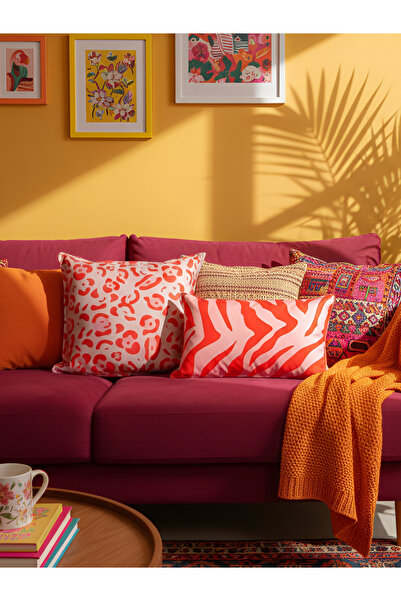 RahanDesign Leopar - Zebra Çizgi Desenli Pembe - Kırmızı Süet Çift Taraflı 2l...