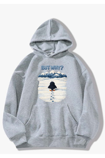 SUNFREE Нихилистична пингвин печатна сива суитшърт с качулка